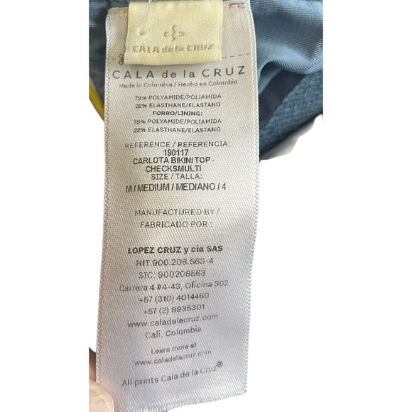 Cala de la Cruz Carlota Check-Print Jersey Bikini Top Women's Medium Beach Pool - Picture 5 of 6